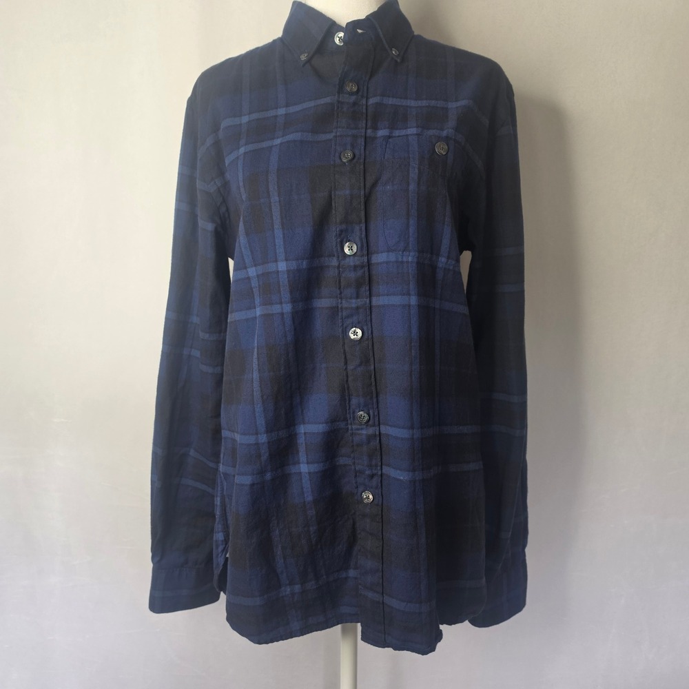 Todd Snyder Mens Navy Black Plaid Cotton Flannel Button Down Shirt Size Small